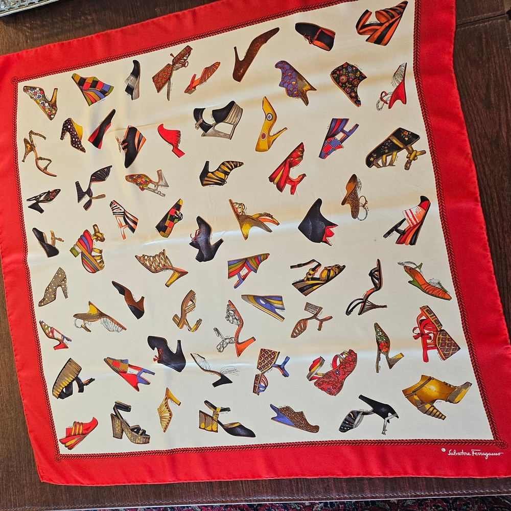 Red and Cream Shoe Print Scarf
